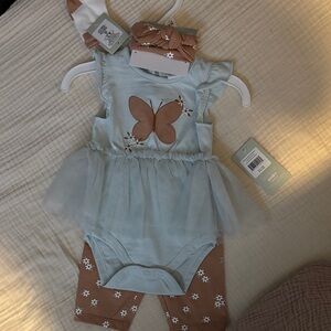 Butterfly Kids Matching Set - Blue and Tan